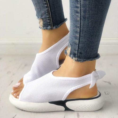 Women Mesh Fabric Sandals Casual Breathable Bowknot Embellished Shoes