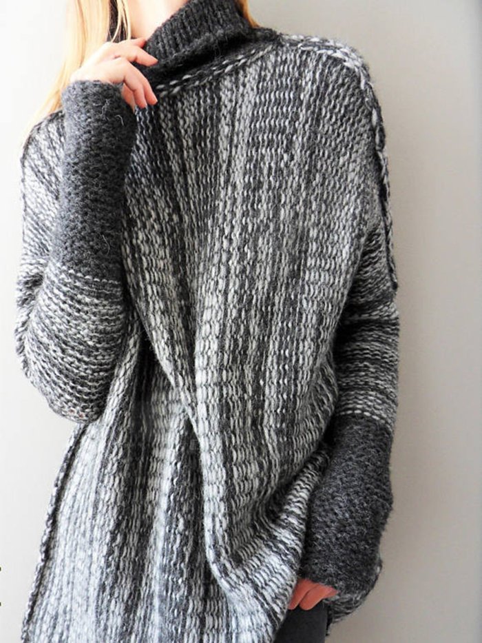 Casual Color-block Knitted Shift Sweater