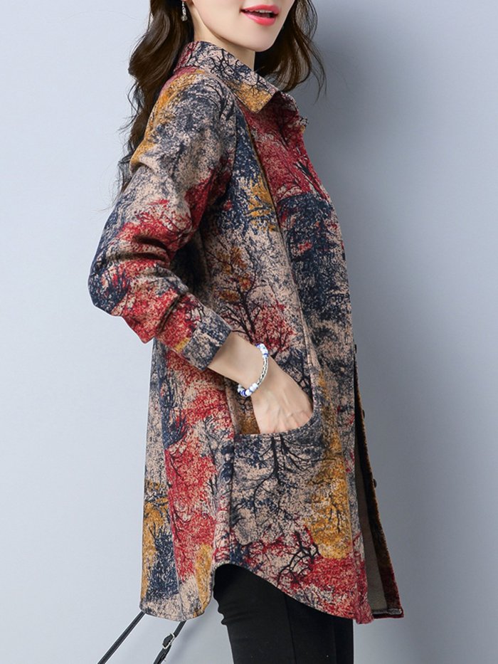 Fleece-lined Abstract Printed Blouse