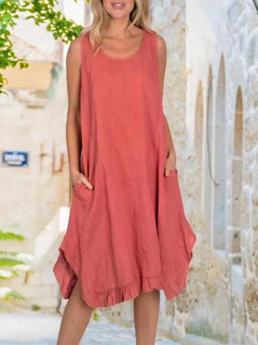 Linen Maxi Dress With Frill Bottom/ Pockets Dresses