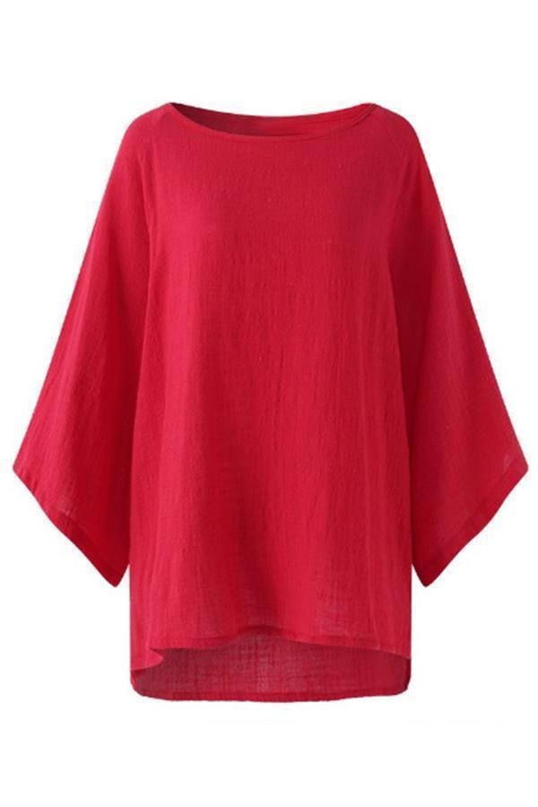 High Low 3/4 Sleeves Round Neck  T-shirts