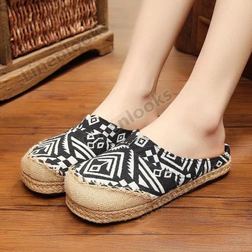 Female Slippers Beach Breathable Linen Women Casual Shoes Fashion Embroidery Slippers
