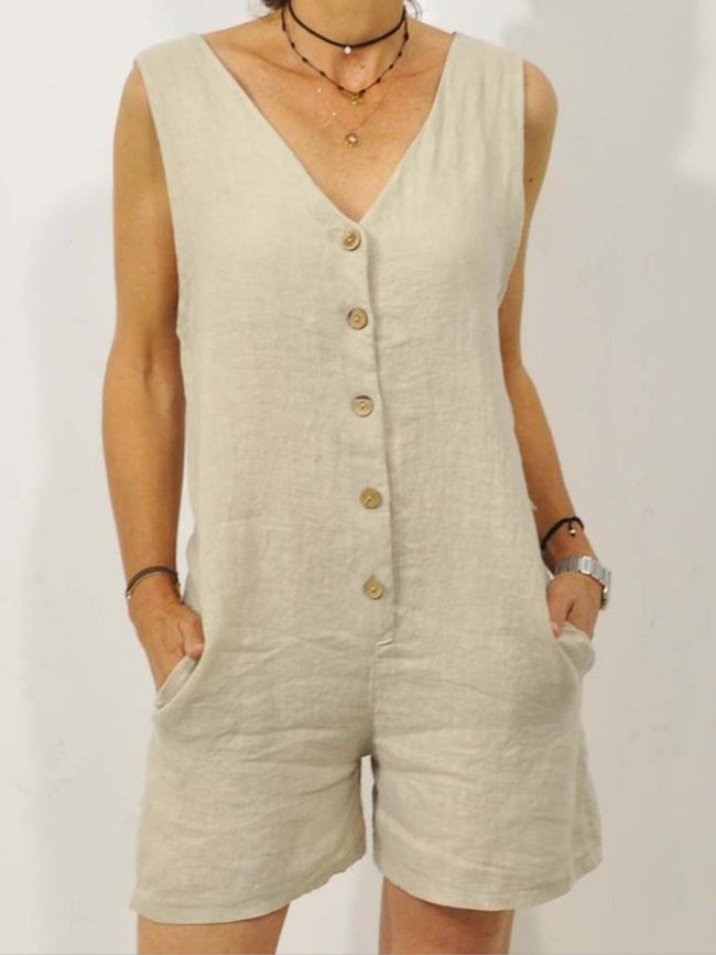 Casual V Neck Solid Sleeveless Suits