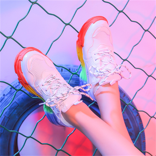 Women's fashion rainbow color breathable sneakers