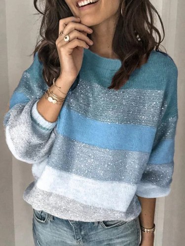 Autumn New Popular Casual Loose Sweater Multi Color O-Neck Striped Pullovers Women Knit Sweater Rainbow Sweater Plus Size 3XL