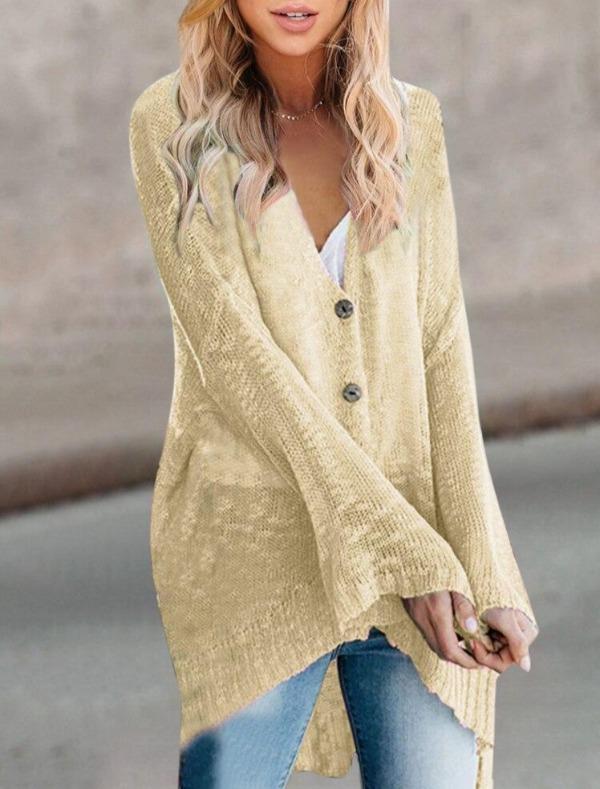 Knitted Women Cardigan Casual Button Long Sleeve Solid Sweater Cardigan Fashion Autumn Lady Sweaters Tops Jumper