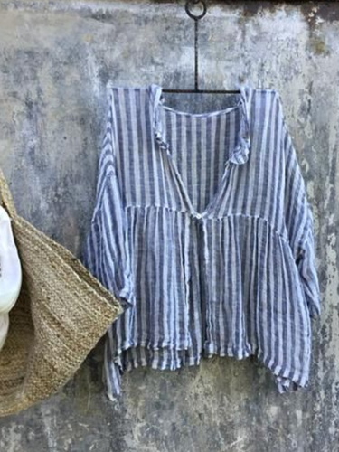 Casual 3/4 Sleeve Striped Blouses&Shirts
