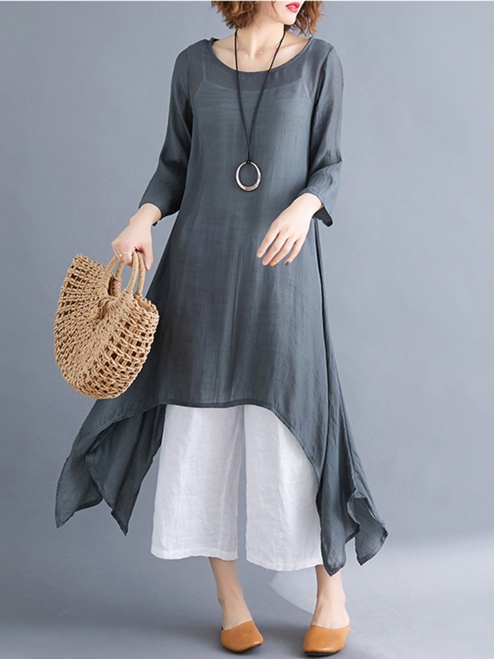 Solid 3/4 Sleeve Maxi Dress