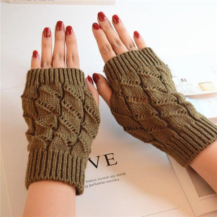 Casual Warmer Winter Fingerless Gloves Geometry Half Finger Knitted Wrist Mittens one Pairs