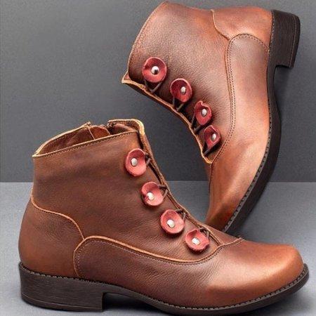 Women Button Leather Ankle Booties Shoes