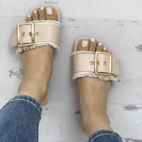 Women PU Slippers Casual Trendy Belted Buckle Shoes