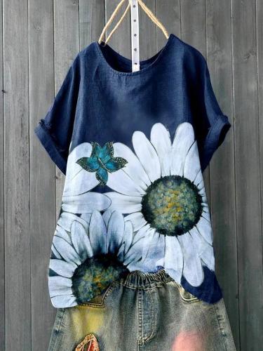 Deep Blue Pastoral Floral Shirts & Tops