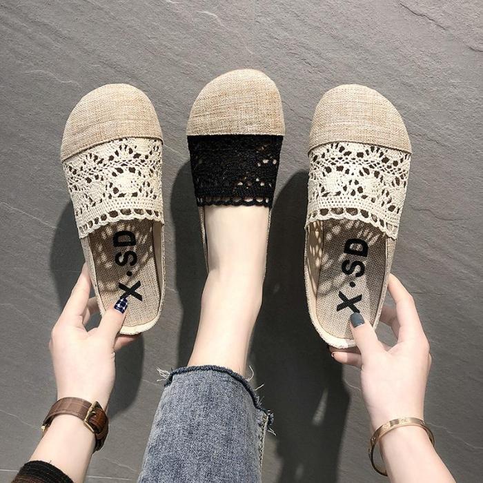 Sandals Slippers Women Summer Retro Linen Lace Hollow Breathable Women's Shoes