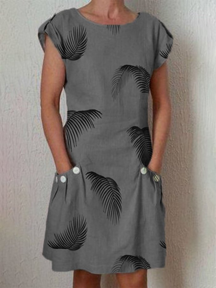 Buttoned Linen Short Sleeve Dresses