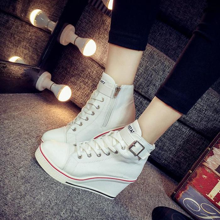 Women Korean Style Canvas Wedge Heel Casual Big Size Shoes