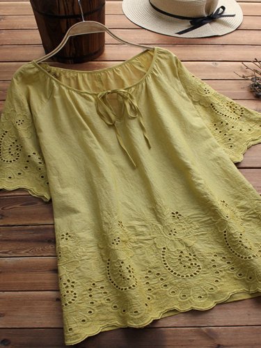 Sweet Embroidery Short Sleeve Shirts & Tops