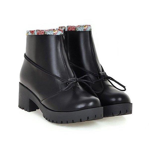 Plus Size Bowknot Chunky Heel Zipper Casual Boots