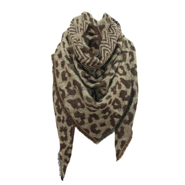Women Scarf Winter Boho Warm Cashmere Scarf Fashion Leopard Printing Triangle Wrap Long Shawl Scarves