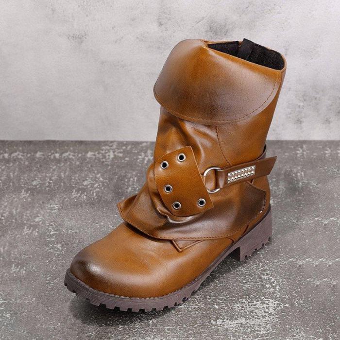 Women Vintage Mid Calf Booties Casual Plus Size Shoes