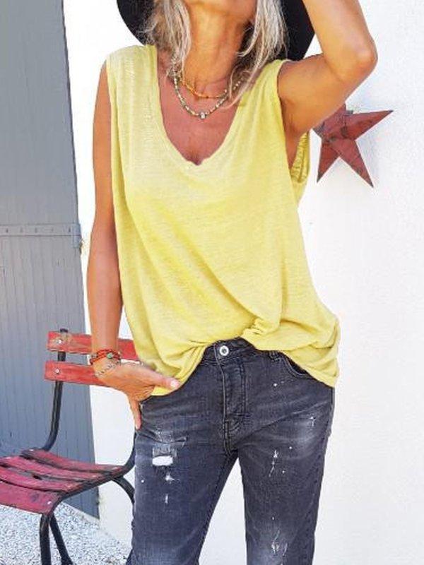 Sleeveless V-Neck Solid  Tank Top & Camis