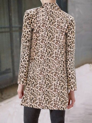 Leopard Printed Vintage Lapel Long Sleeve Blazers