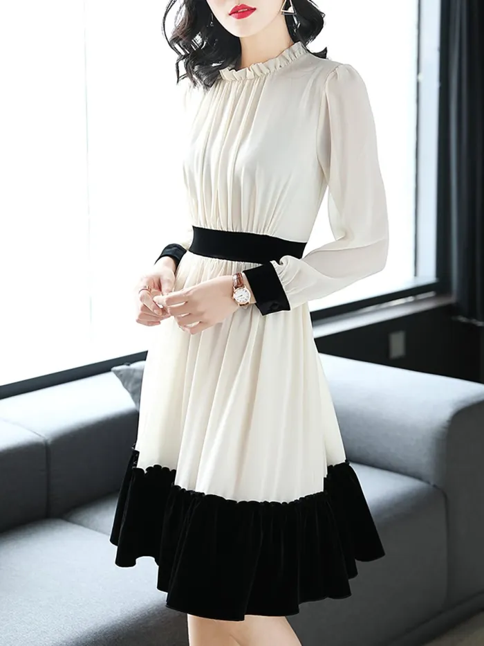 White Chiffon Elegant Ruffled Midi Dress