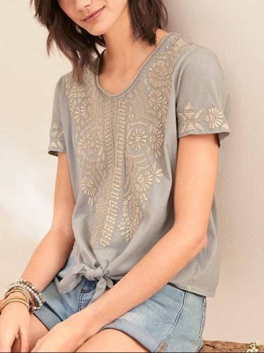 Printed Short Sleeve Crew Neck Casual Shirts