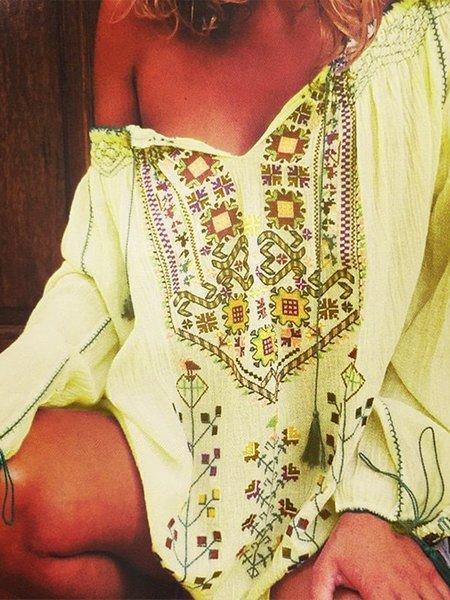 Floral-Print Vintage V Neck Shirts & Tops