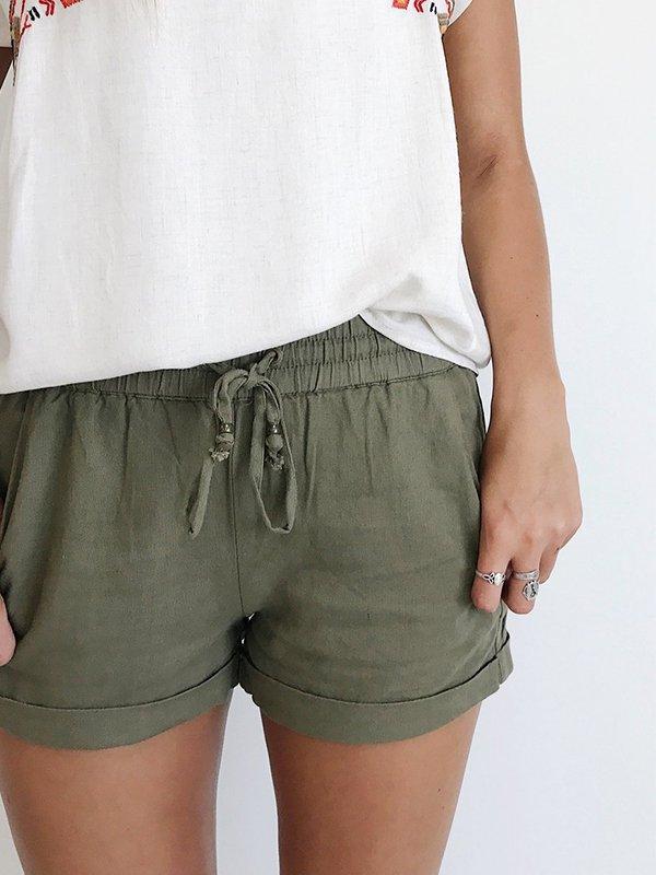 Casual Plus Size Solid Shorts With Pockets
