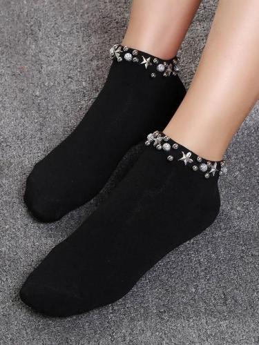 Casual Solid Rivet Ankle Sock