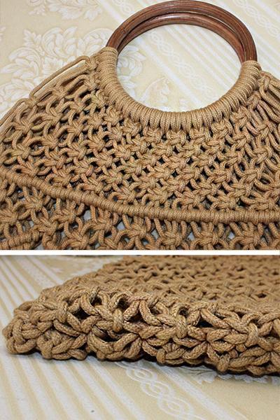 Women's Summer Beach Cotton Rope Woven Tote Bag