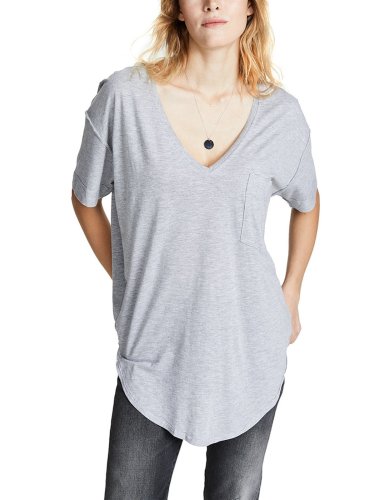Gray Cotton V Neck Casual Shirts & Tops