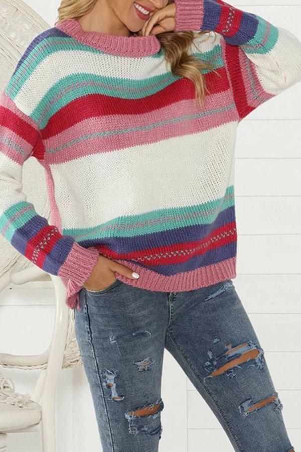 Casual Long Sleeve Colouring Striped Sweater