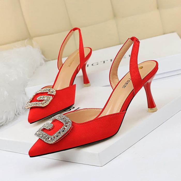 Woman Crystal Pointed Toe High Heels Party Wedding Pumps