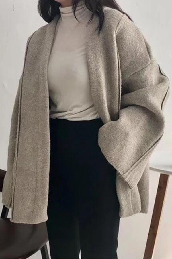 Casual V Neck Loose Pure Colour Sweater Cardigan