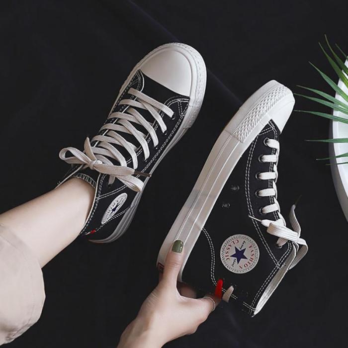 Vintage Women Solid Color High Canvas Sneakers