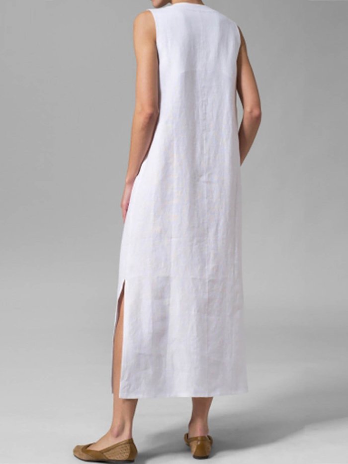 V Neck Cotton Basic Sleeveless Shift Casual Dress