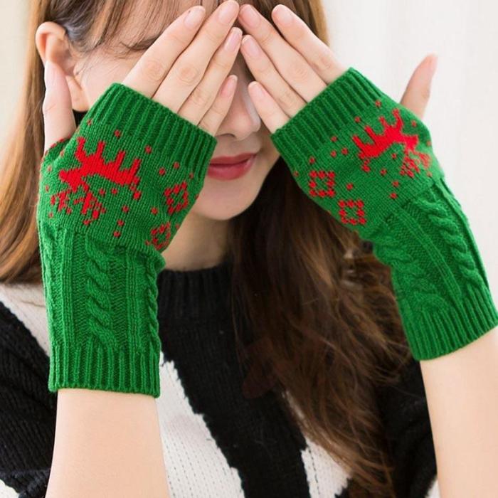 Women Knitted Fingerless Gloves Short Wrist Warm Mittens