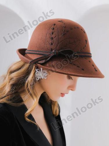 Embroidery Handmade Beaded Curled Woolen Hat Ladies Felt Hat