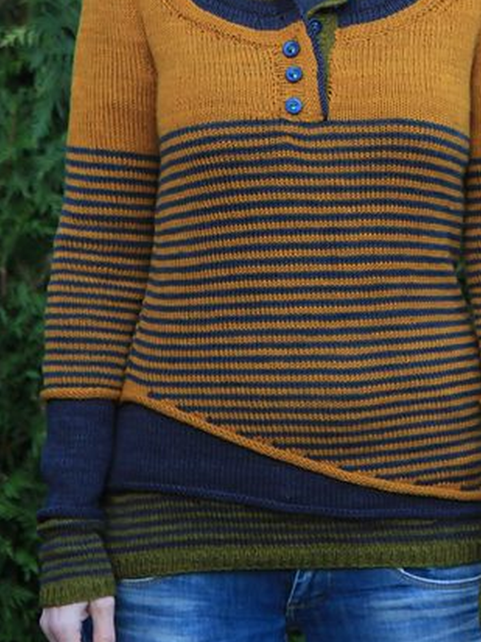 Yellow Striped Casual Wool Blend Women's Sweaters