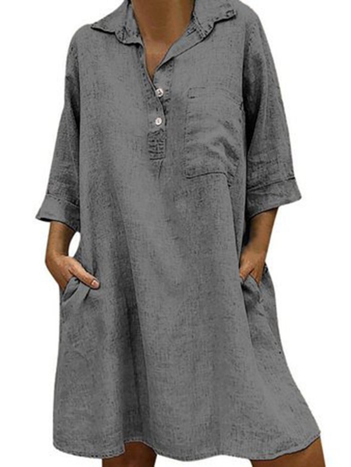 Half Sleeve Casual Linen Maxi Dresses