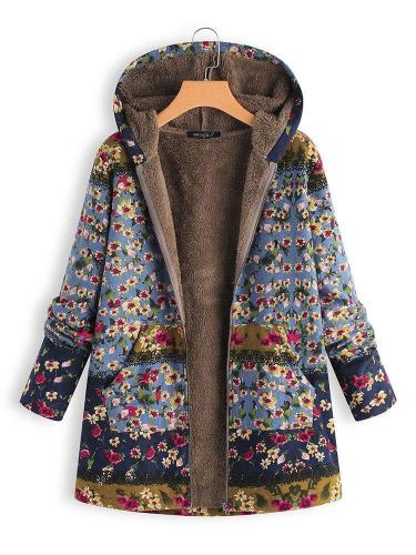 Patchwork Hoodie Casual Quilted Faux Fur Winter Coats