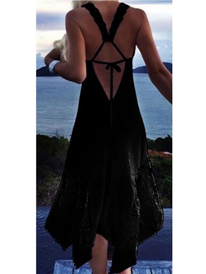 Spandex Basic V Neck Sleeveless Vacation Dress