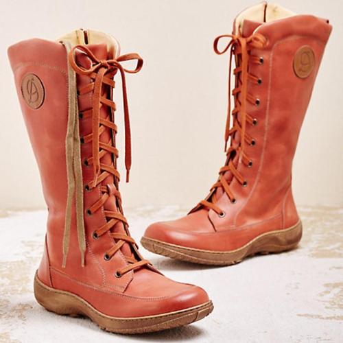 Women's casual lace-up zipper boots