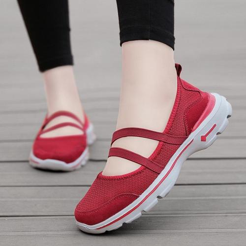 Breathable Mesh Fabric Sneakers Elastic Band Flat Heel Hiking Shoes