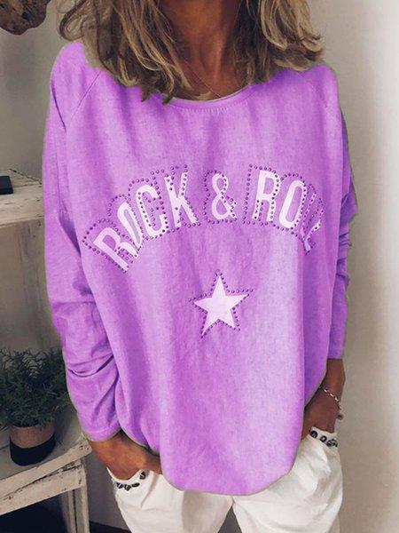 Round Neck Long Sleeve Letter Shirts & Tops