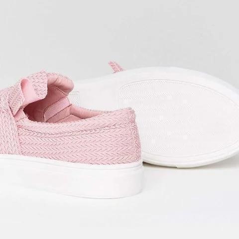 Women Knitted Twist Pink Slip On Sneakers