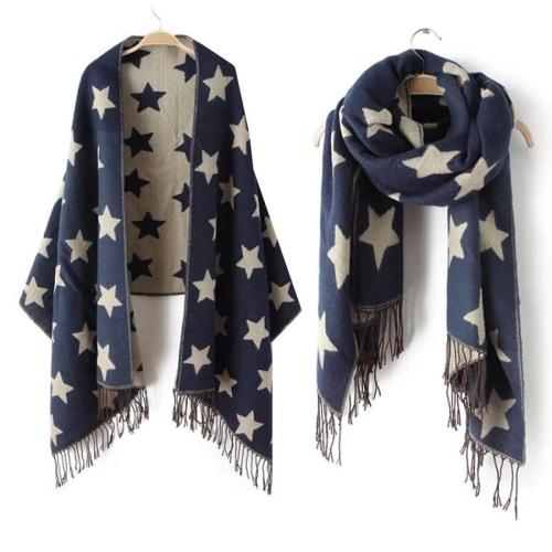 Wool Winter Scarf Women Scarves Five-Pointed Star Blanket Long Cashmere Scarf