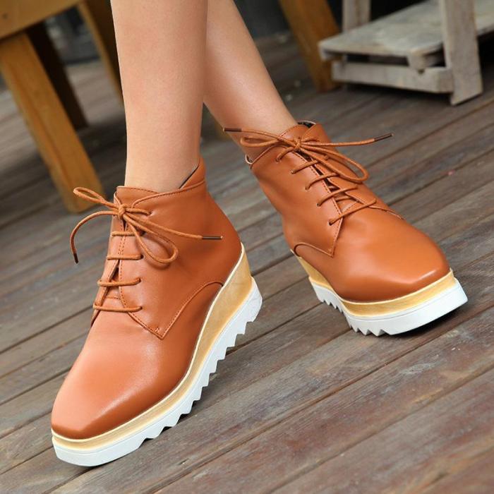 Women Wedge Heel Booties Casual Lace Up Plus Size Shoes