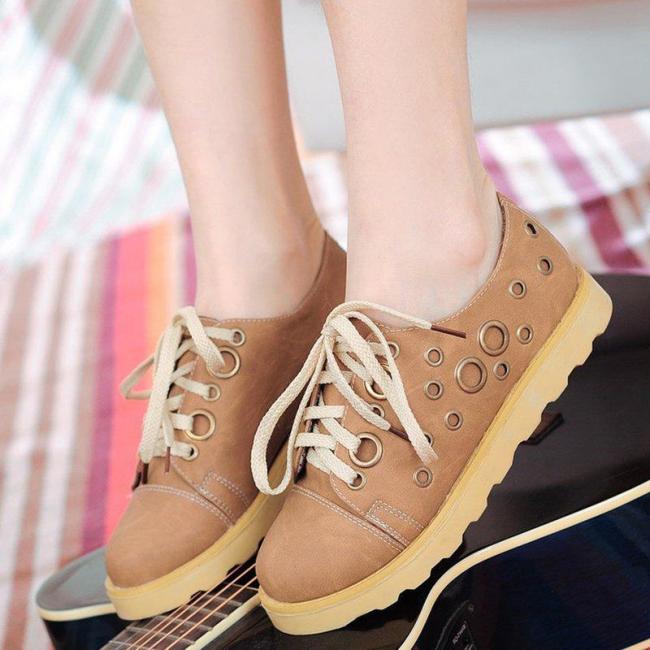 Women Metal Circle Lace-Up Spring/fall Pu Daily Oxfords Shoes
